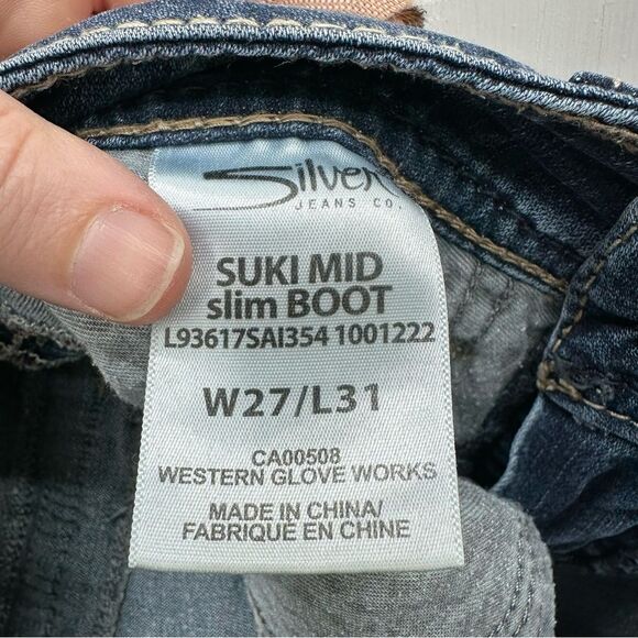 Silver suki mid slim boot cut thick stitch fluid denim jeans women's 27 x 31 - Picture 7 of 8